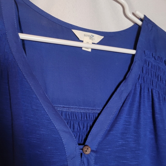 Terra & Sky Women's Royal Blue Button Front Short Sleeve Tunic Size 2X NWT - Picture 4 of 12
